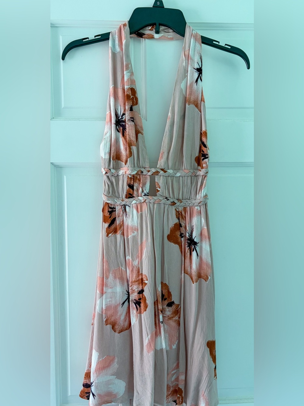 Pink Lily Blush Floral Halter Dress with Open Back